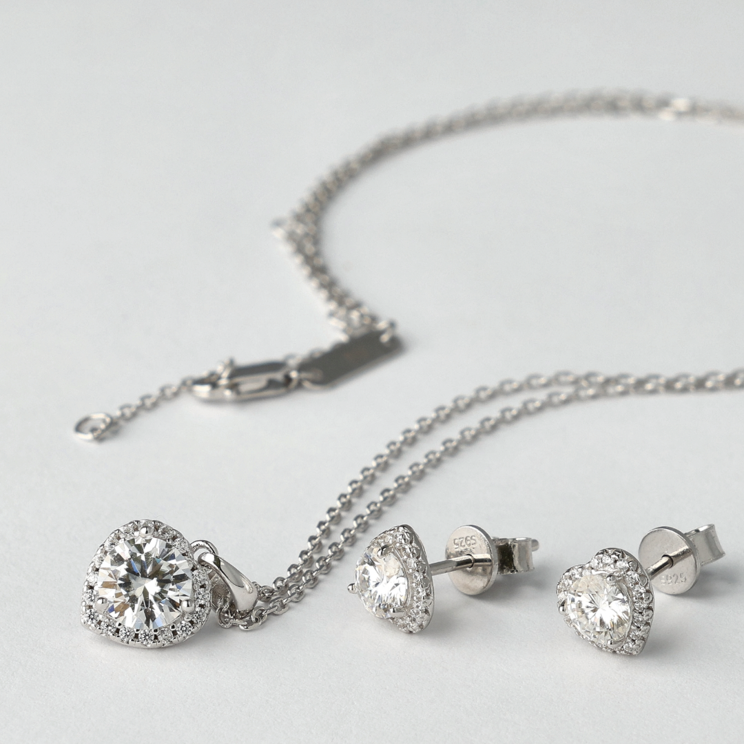 Serenity Heart Moissanite Pendant and Earrings Set