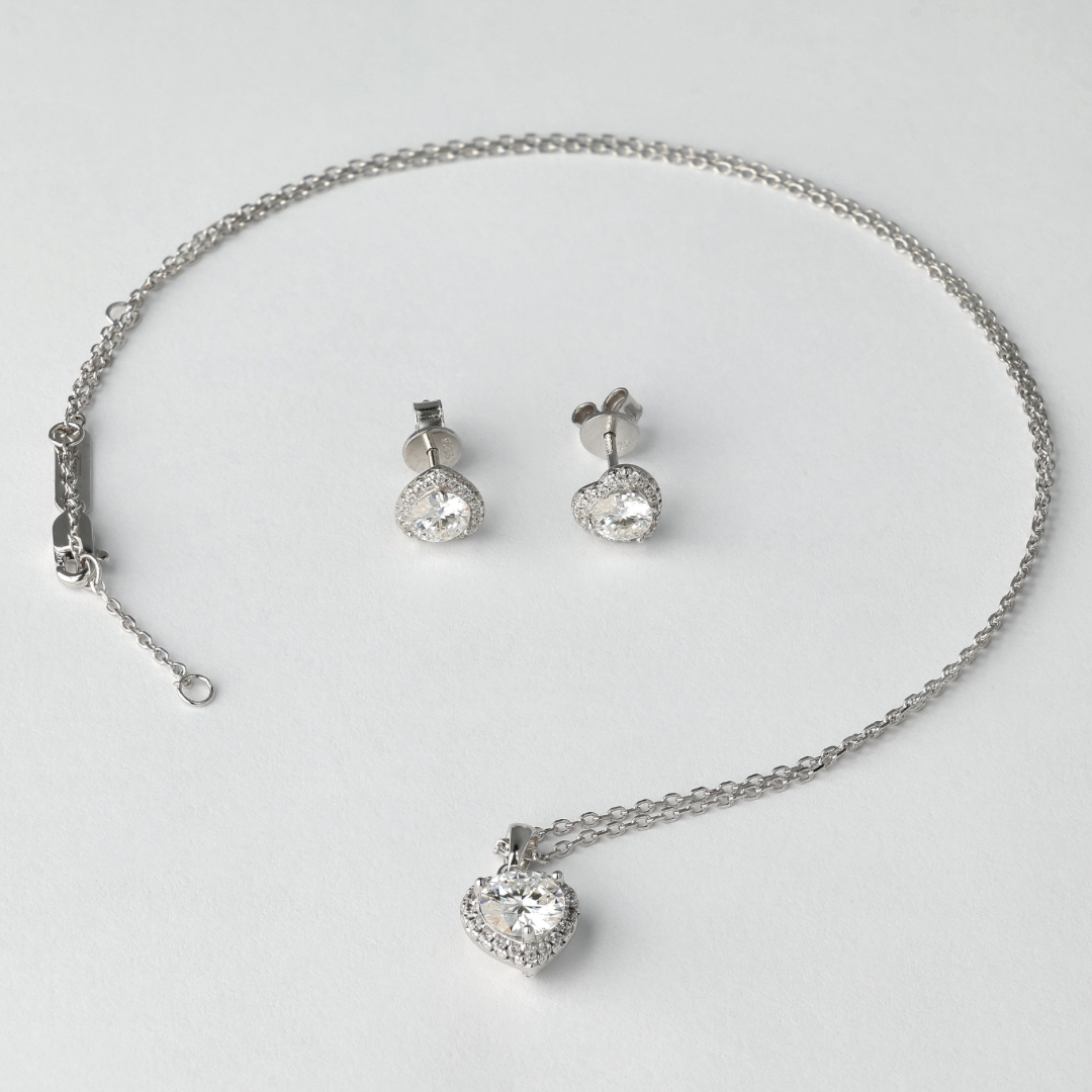 Serenity Heart Moissanite Pendant and Earrings Set