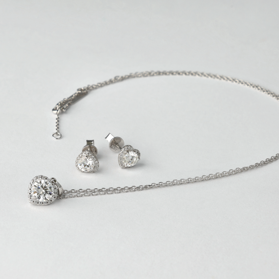 Serenity Heart Moissanite Pendant and Earrings Set