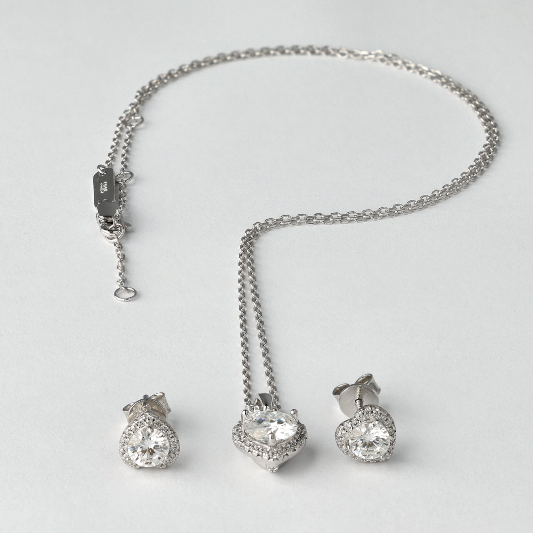 Serenity Heart Moissanite Pendant and Earrings Set