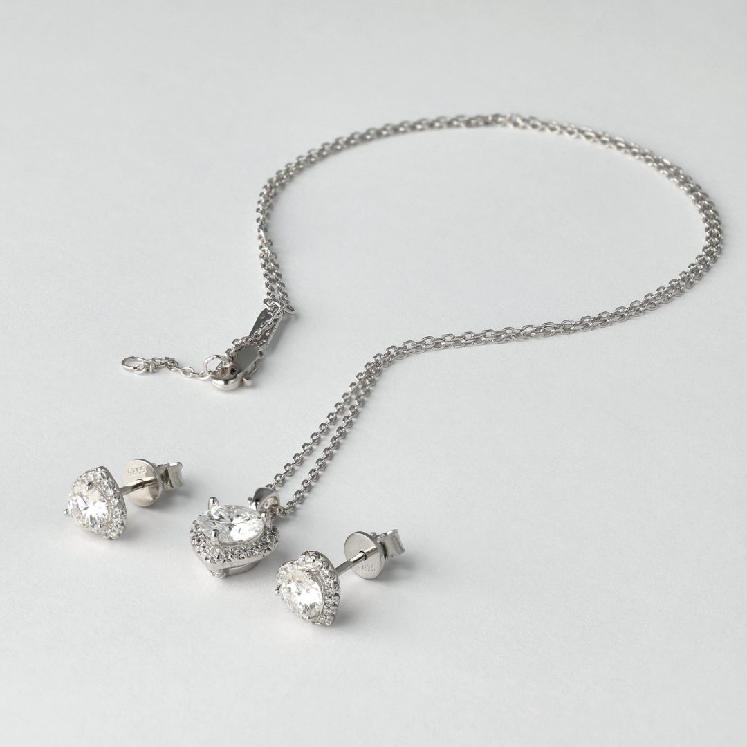 Serenity Heart Moissanite Pendant and Earrings Set