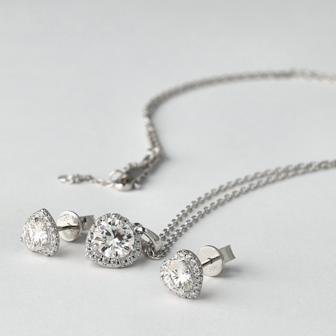Serenity Heart Moissanite Pendant and Earrings Set