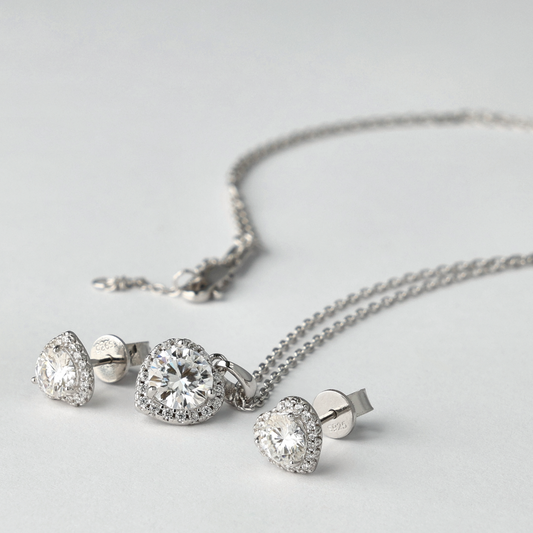 Serenity Heart Moissanite Pendant and Earrings Set