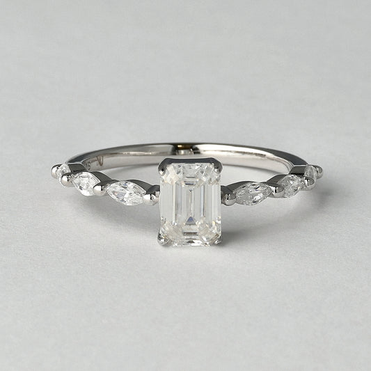 Emerald Lowline Moissanite Ring