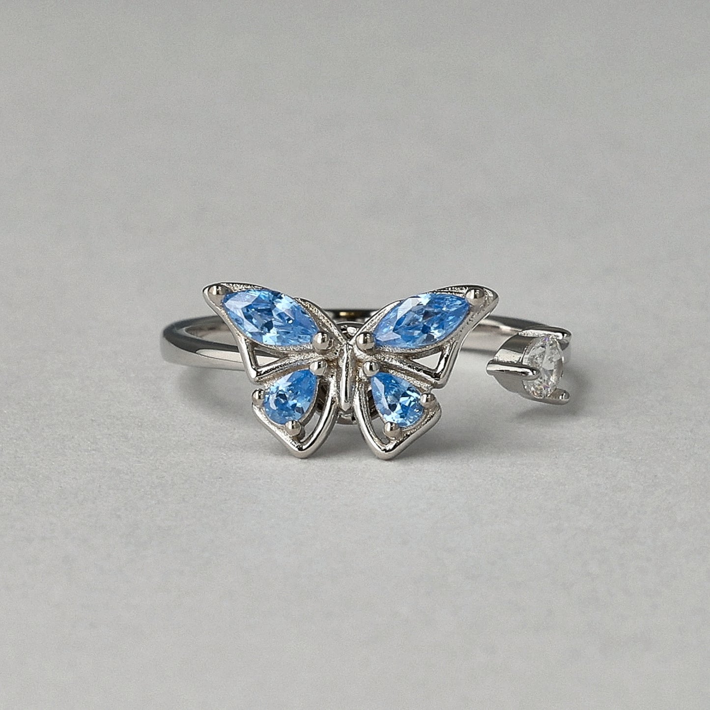 Blue Serenity Sterling Silver Ring – Anxiety Healing Butterfly