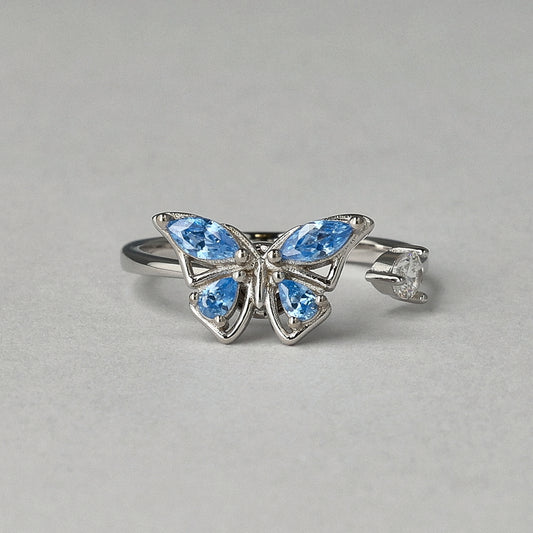 Blue Serenity Sterling Silver Ring – Anxiety Healing Butterfly