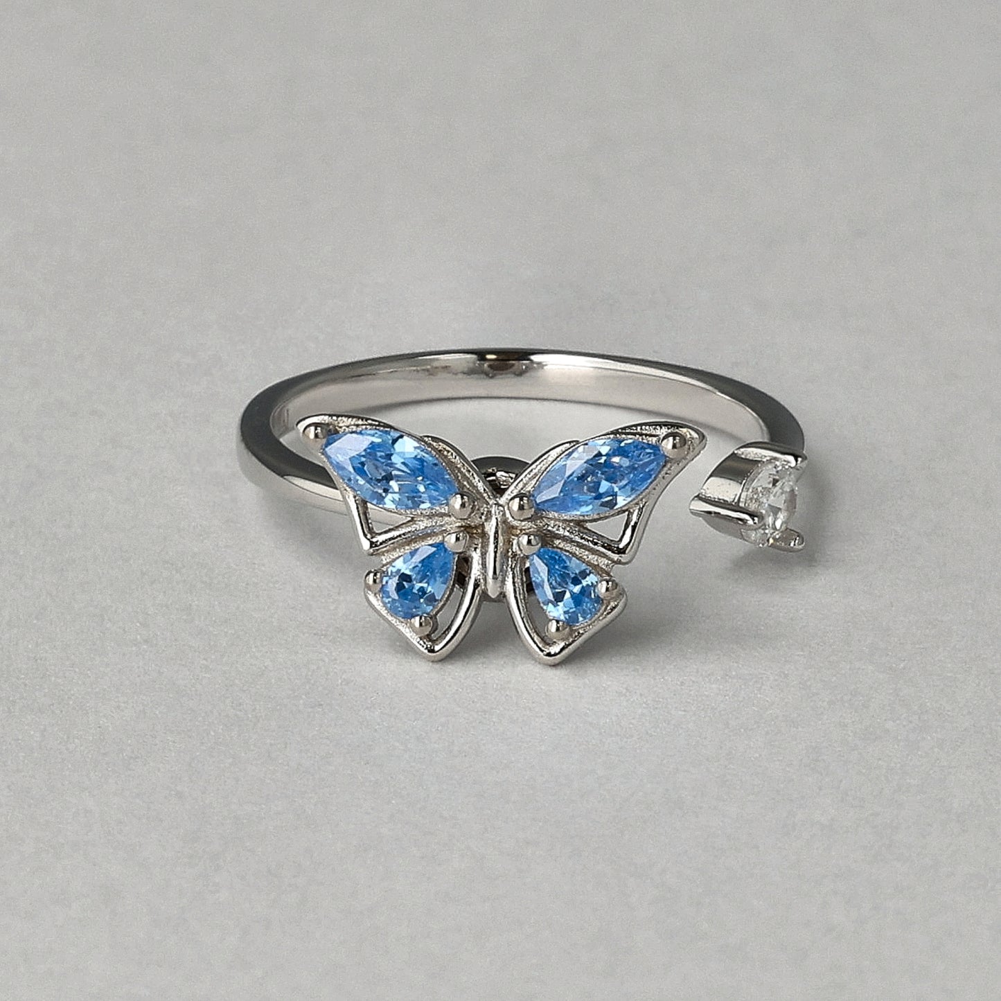 Blue Serenity Sterling Silver Ring – Anxiety Healing Butterfly