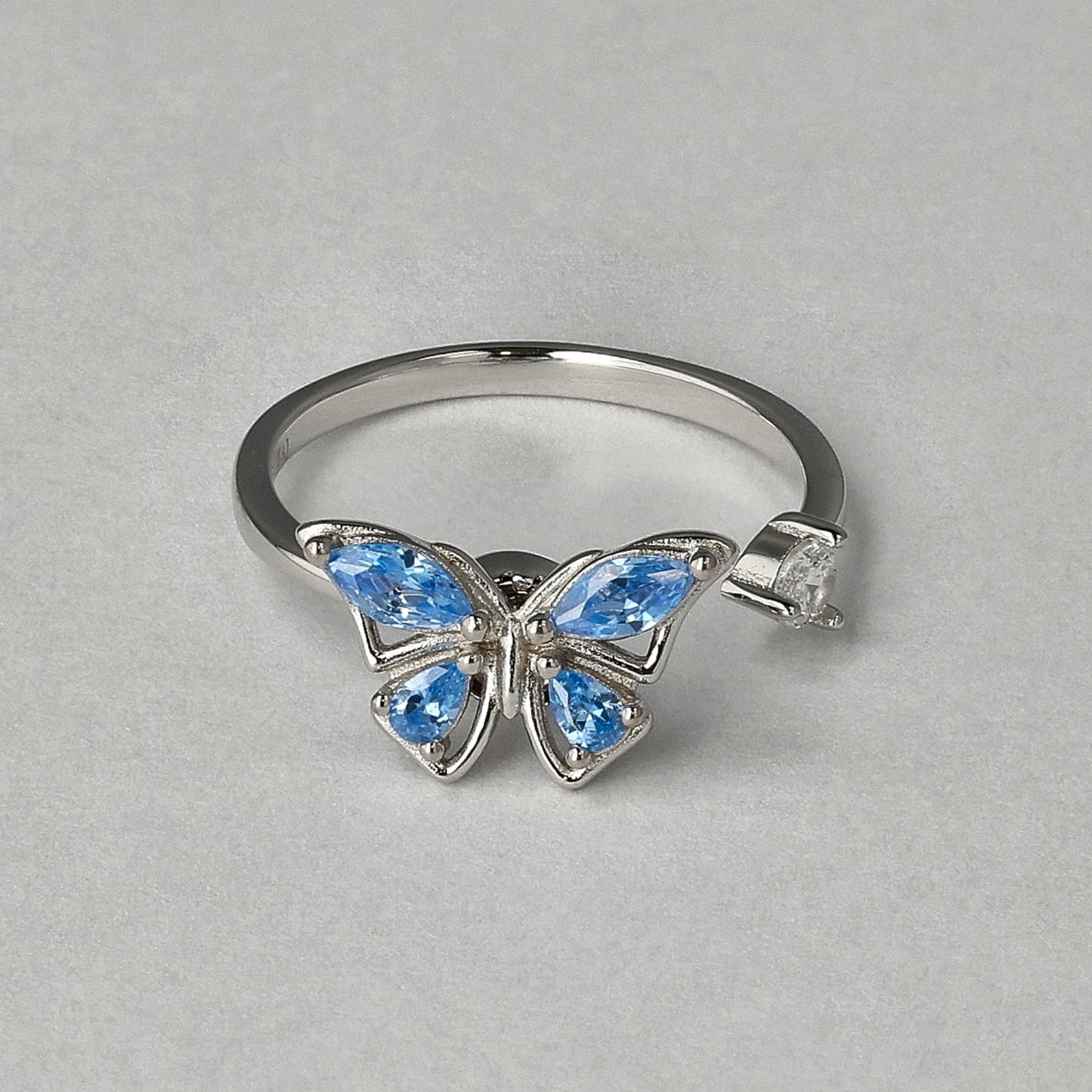 Blue Serenity Sterling Silver Ring – Anxiety Healing Butterfly