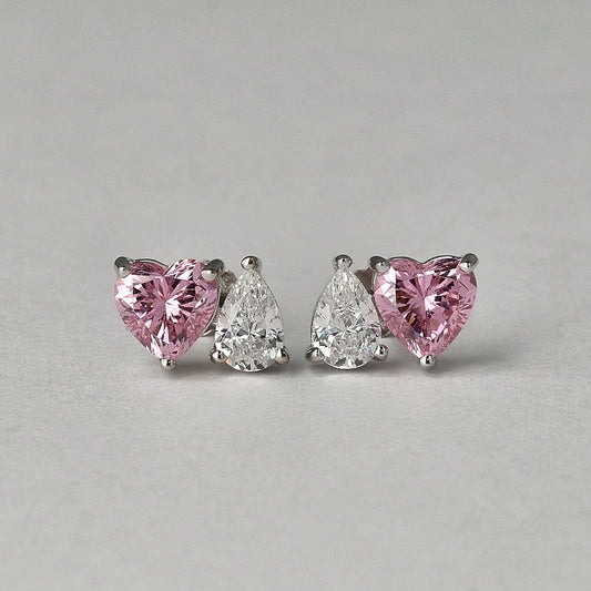 Heart on Light Dual Stone Stud Earrings